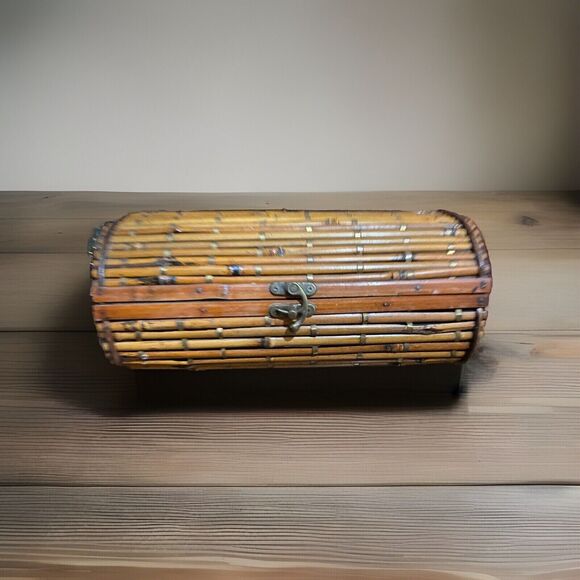 VTG Pencil Reed Petite Trunk Box Decor G Crespi Style MCM Nautical Beach Boho